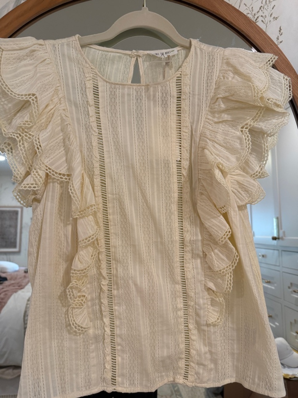 Free the Roses Cream Ruffle Lace-Trim Blouse